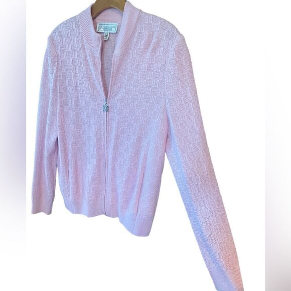 St. John By Marie Gray Sz M Soft Pink Wool Blend Logo Knit Resortwear Jacket - Picture 3 of 9